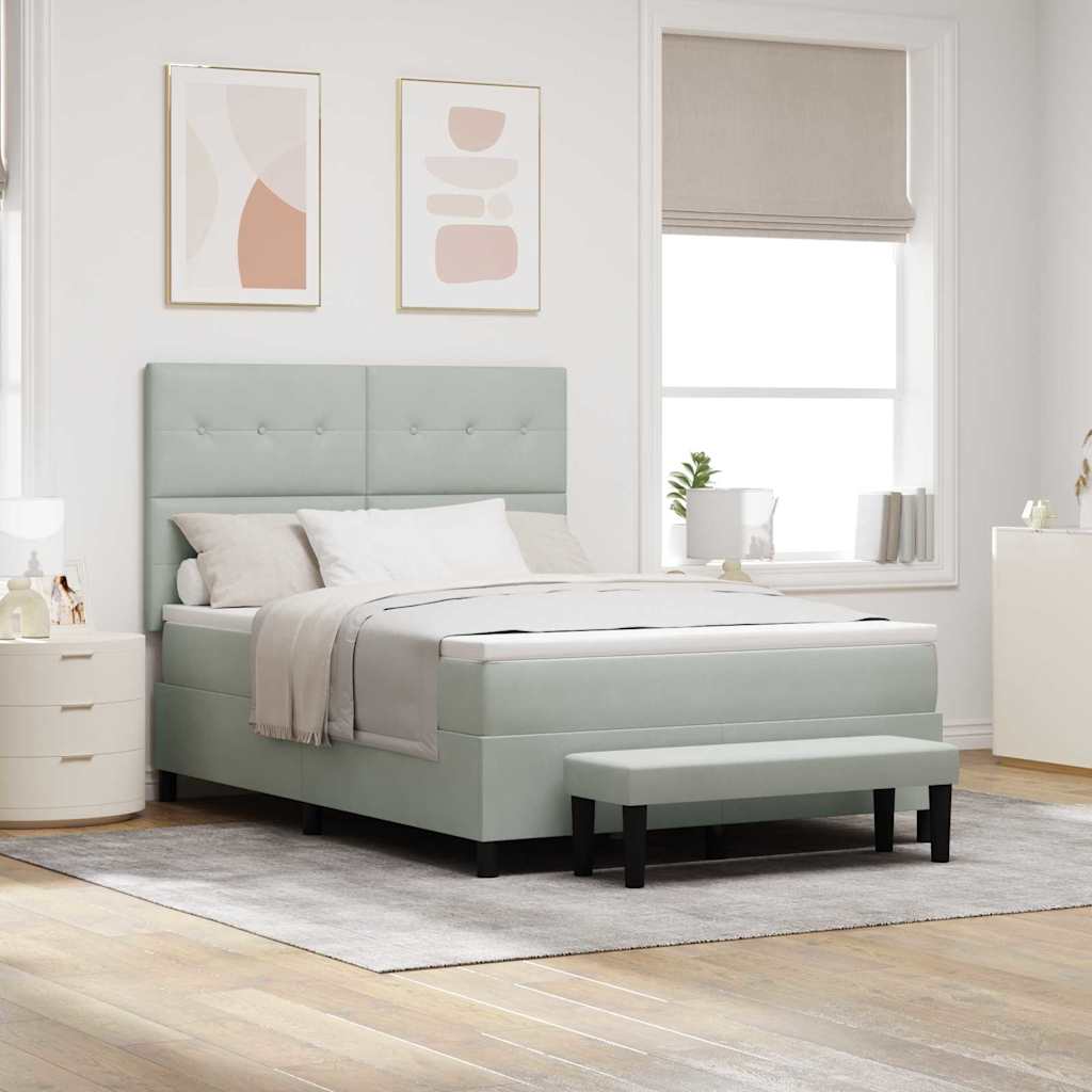 JUNG Vida Boxspringbett mit Matratze Hellgrau 140 x 200 cm Samt