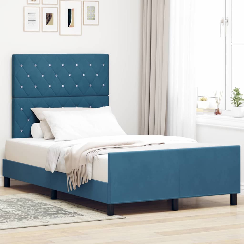 JUNG Vida Boxspringbett mit Kopfteil Dunkelblau 120 x 200 cm Samt