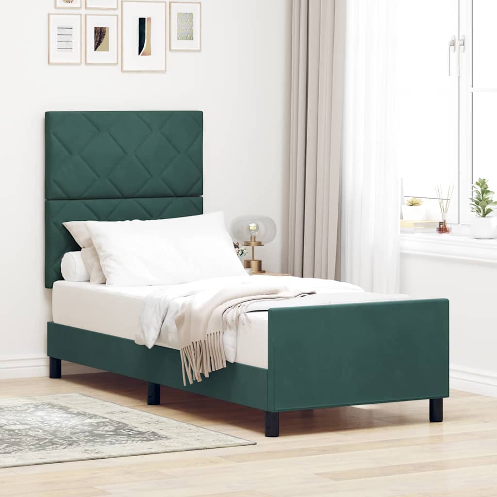 JUNG Vida Boxspringbett mit Kopfteil Dunkelgrün 80 x 200 cm Samt