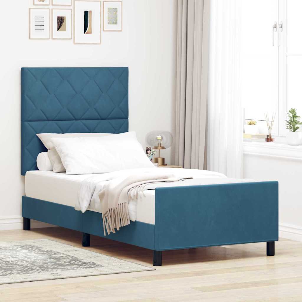 JUNG Vida Boxspringbett mit Kopfteil Dunkelblau 90 x 200 cm Samt