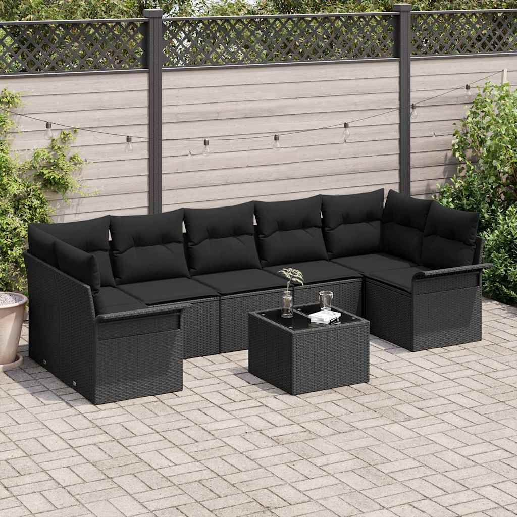 JUNG Vida Gartensofa-set mit Kissen 8 pcs Schwarz Poly-Rattan