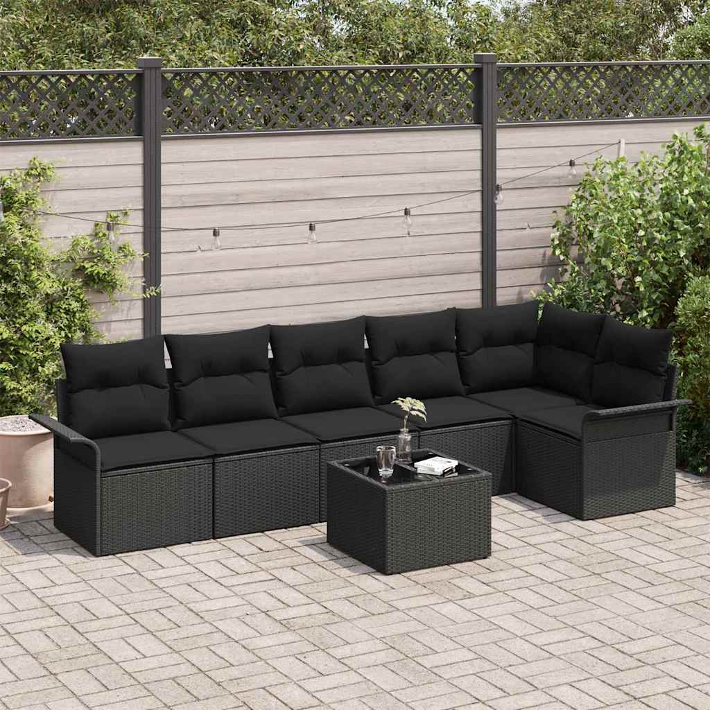 JUNG Vida Garten-Sofa-Set mit Kissen 7 pcs Schwarz Poly Rattan