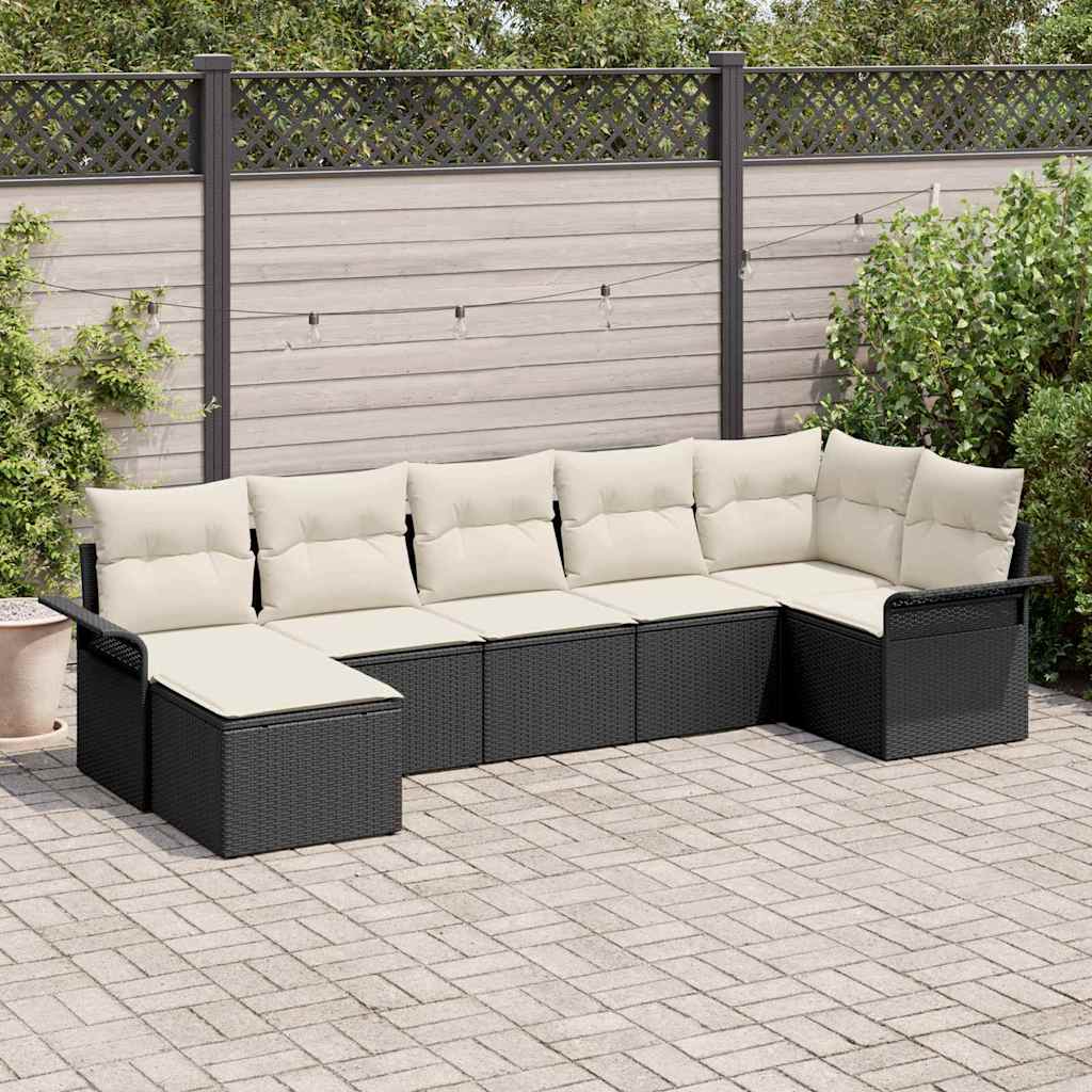 JUNG Vida Gartensofa-set mit Speicher 7 pcs Schwarz Poly-Rattan