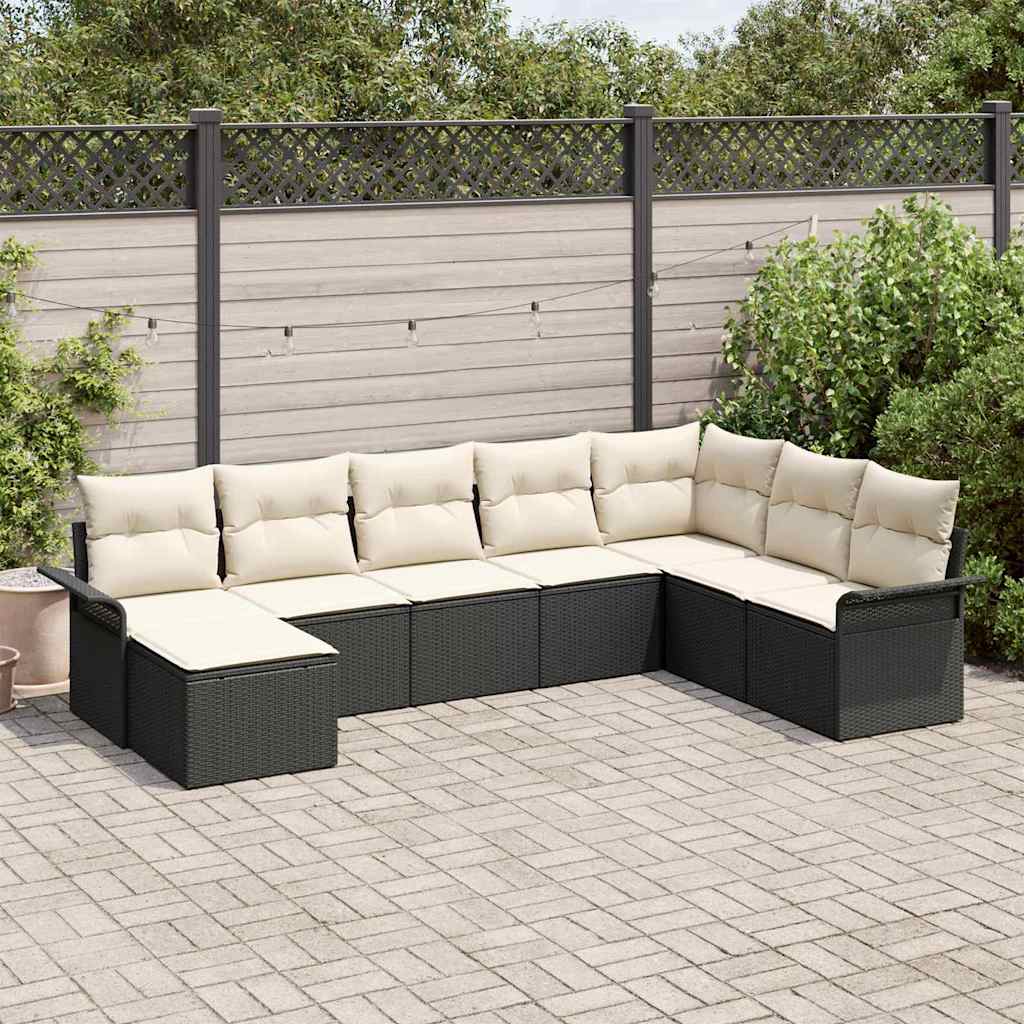 JUNG Vida Garten-Sofa-Set mit Kissen 8 pcs Schwarz Poly Rattan