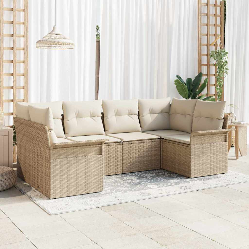 JUNG Vida Garten-Sofa-Set mit Kissen mit Speicher 6 pcs Beige Poly Rattan