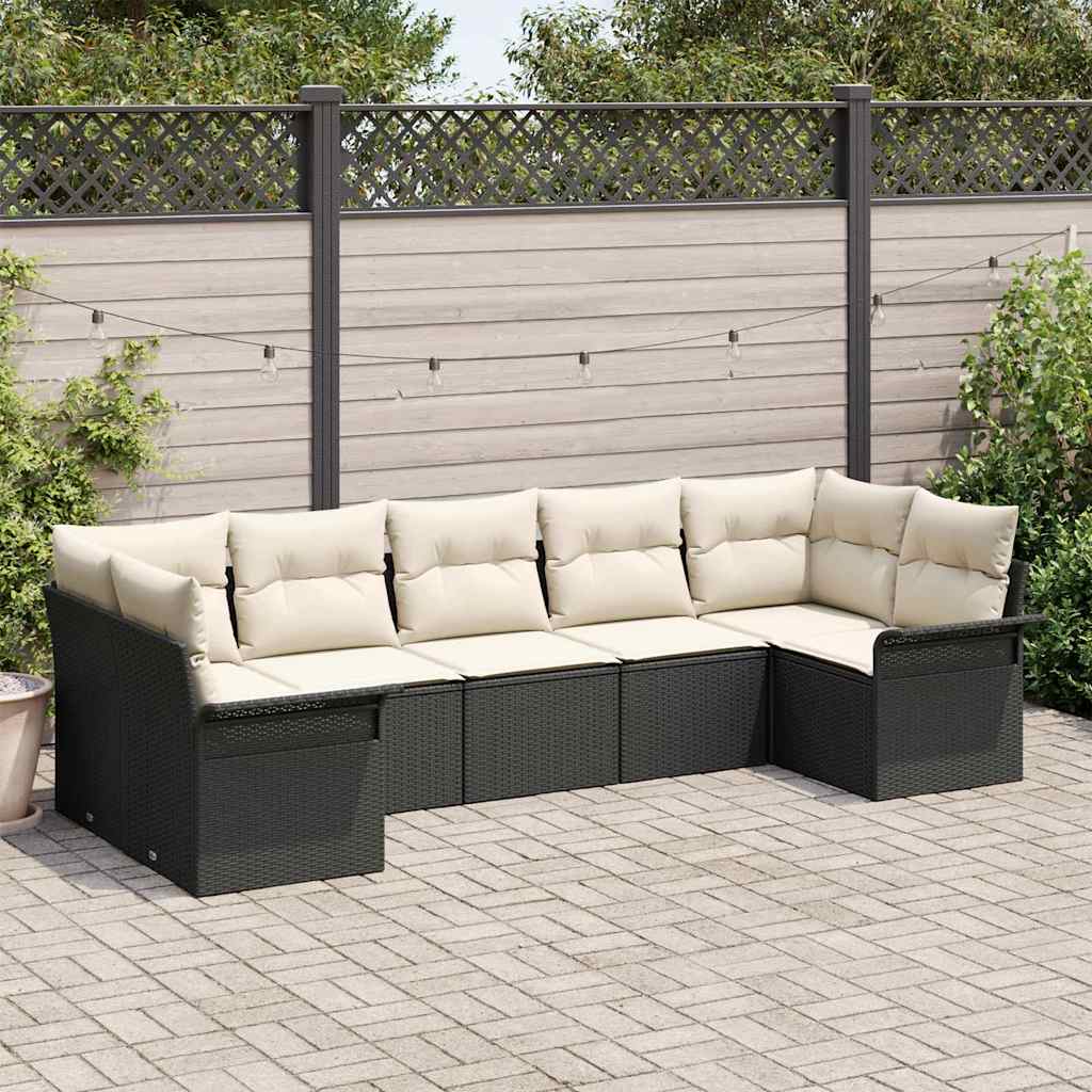JUNG Vida Garten-Sofa-Set mit Kissen 7 pcs Schwarz Poly Rattan