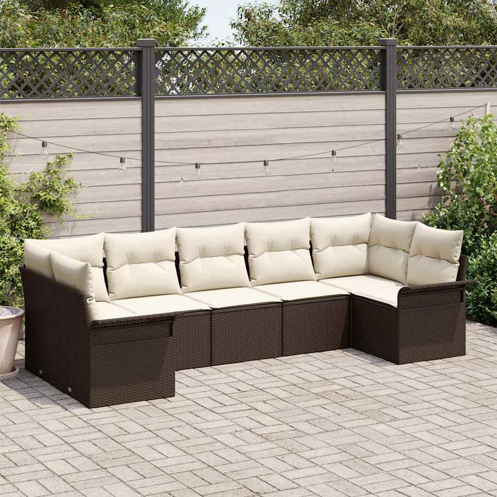JUNG Vida Garten-Sofa-Set mit Kissen mit Speicher 7 pcs Braun Poly Rattan