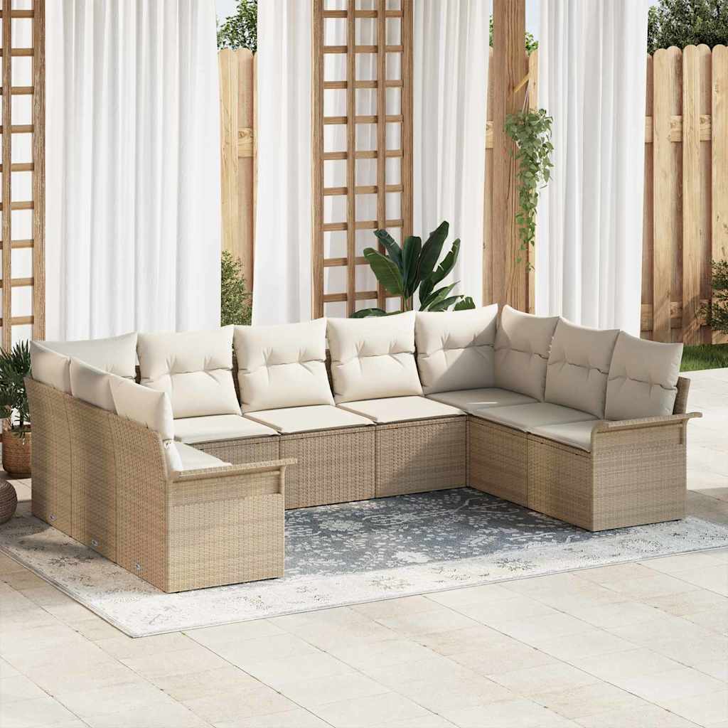 JUNG Vida Gartensofa-set mit Speicher 9 pcs Beige Poly-Rattan