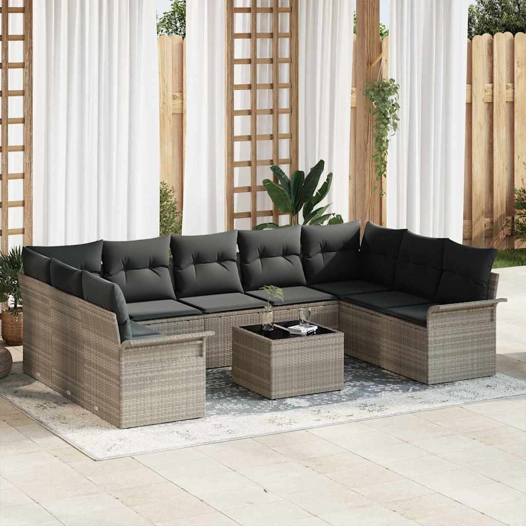 JUNG Vida Gartensofa-set mit Speicher 10 pcs Grau Poly-Rattan