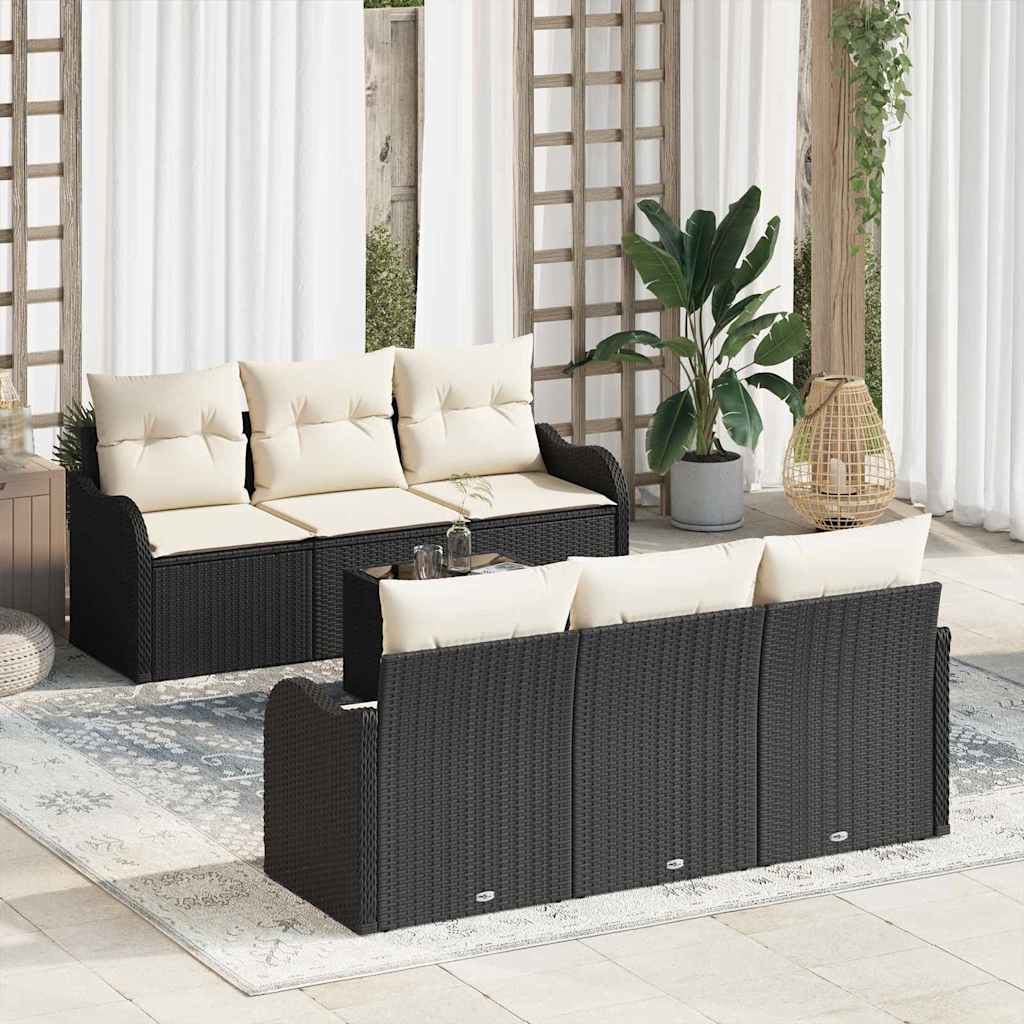 JUNG Vida Garten-Sofa-Set mit Kissen mit Speicher 7 pcs Schwarz und Creme