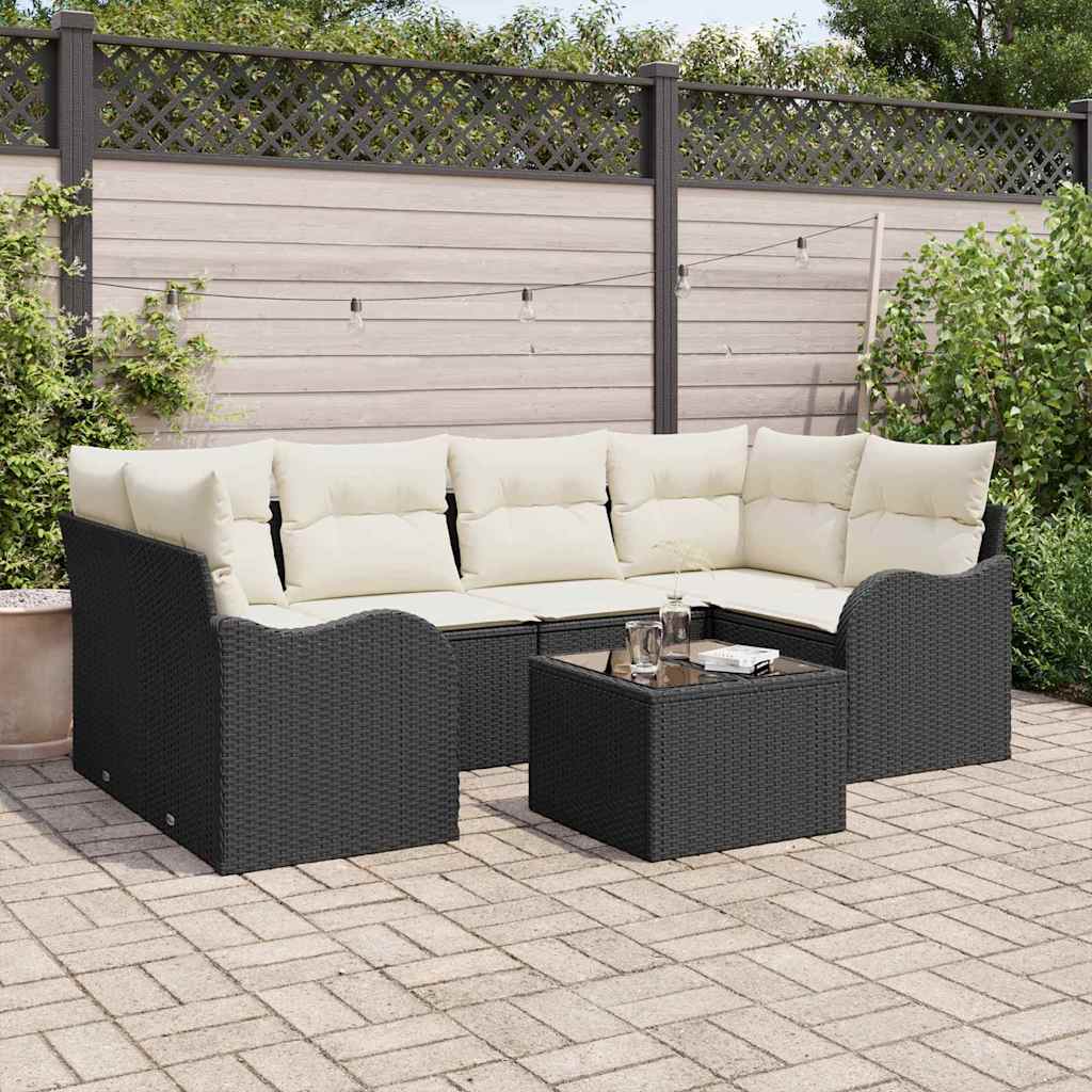JUNG Vida Garten-Sofa-Set mit Kissen mit Speicher 7 pcs Schwarz und Creme
