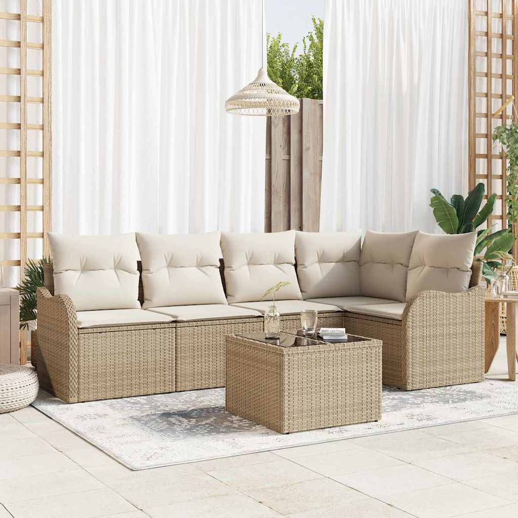 JUNG Vida Gartensofa-set mit Speicher 6 pcs Beige Poly-Rattan