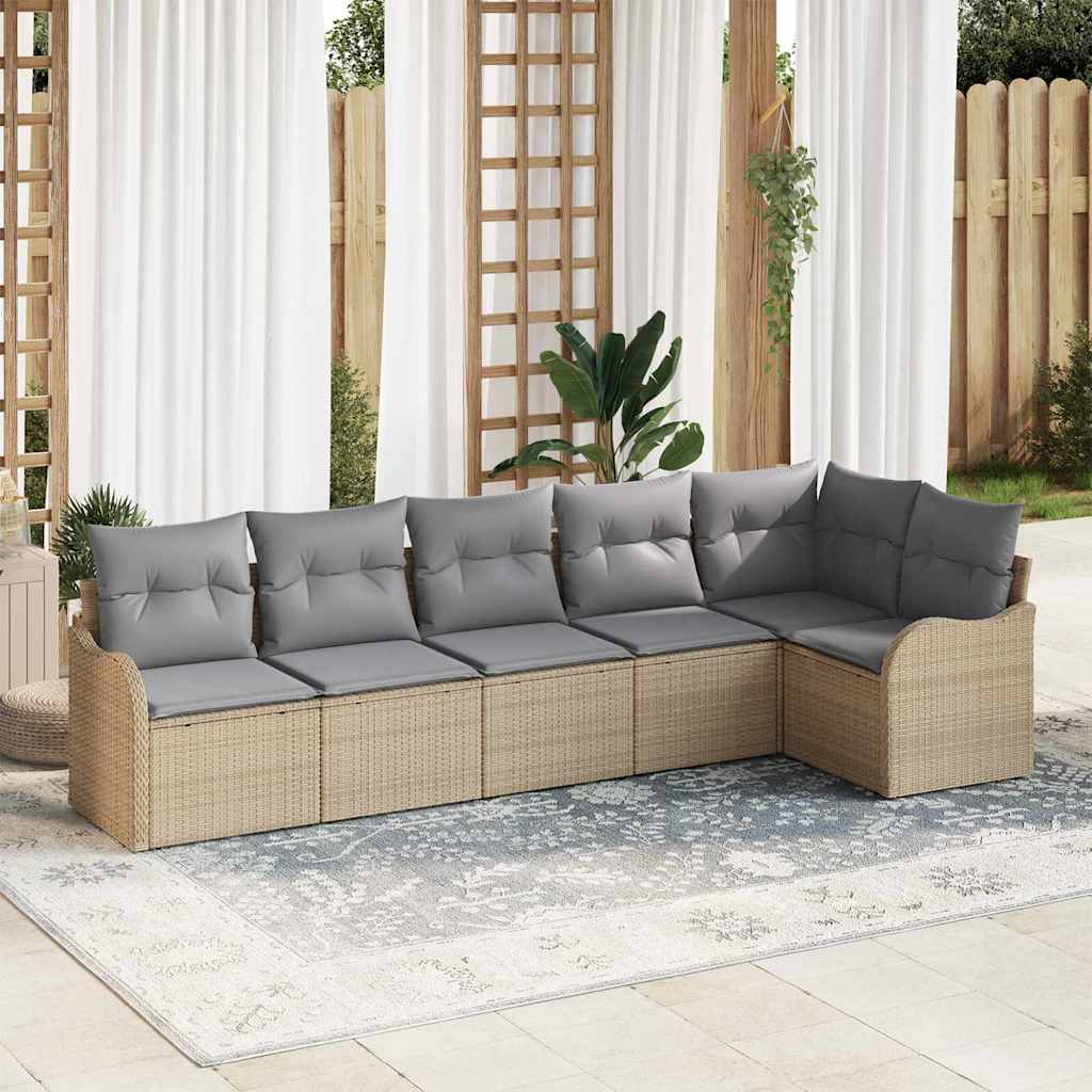 JUNG Vida Garten-Sofa-Set mit Kissen mit Speicher 6 pcs Beige Poly Rattan