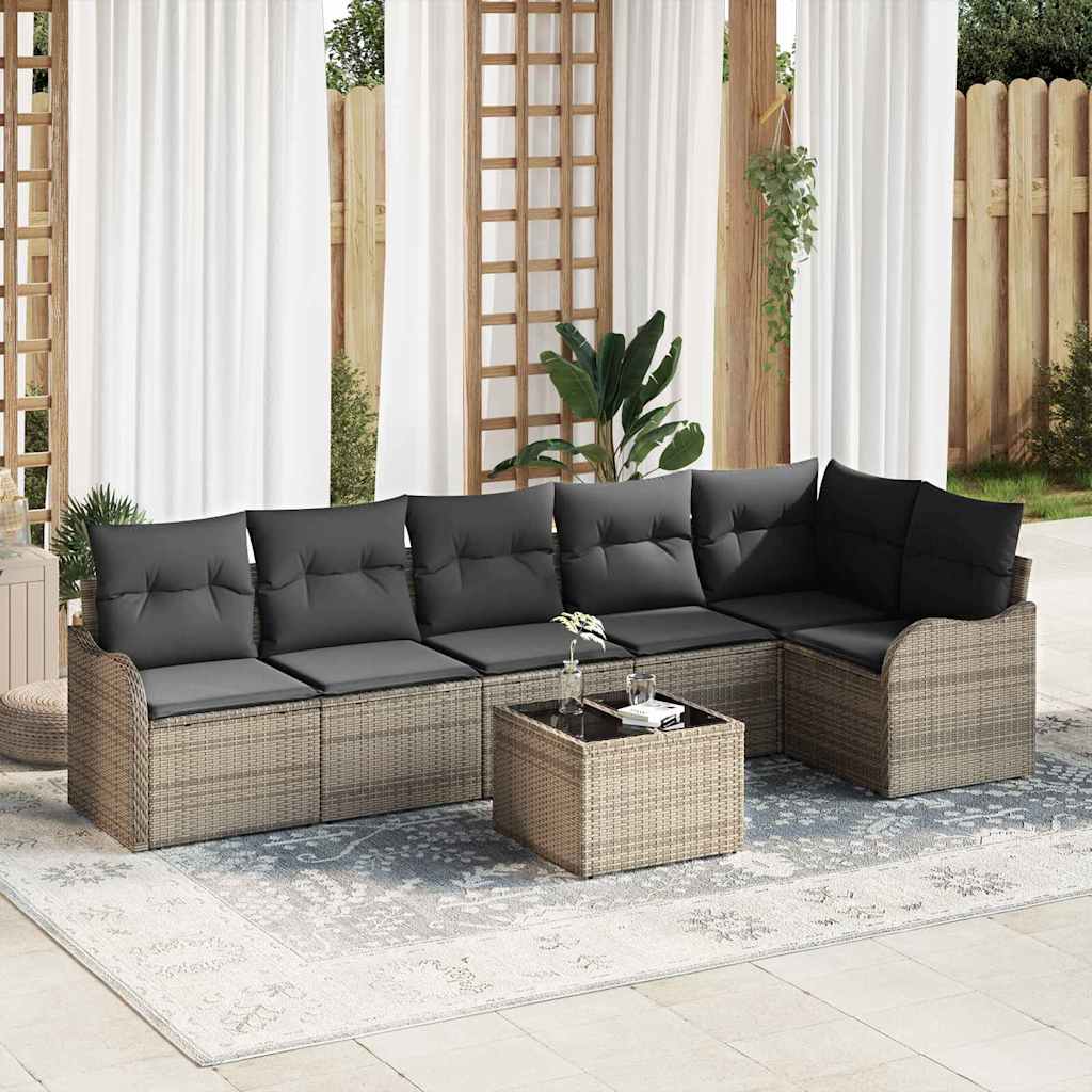 JUNG Vida Garten-Sofa-Set mit Kissen 7 pcs Schwarz Poly Rattan