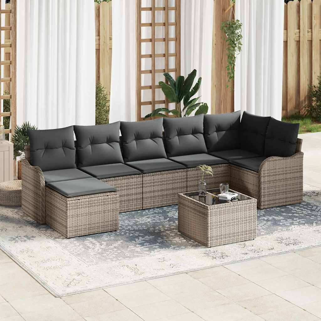 JUNG Vida Garten-Sofa-Set mit Kissen 8 pcs Grau Poly Rattan