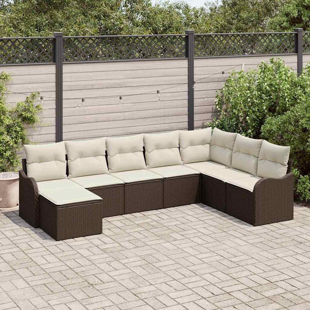 JUNG Vida Garten-Sofa-Set mit Kissen 8 pcs Braun und Weiß Poly Rattan