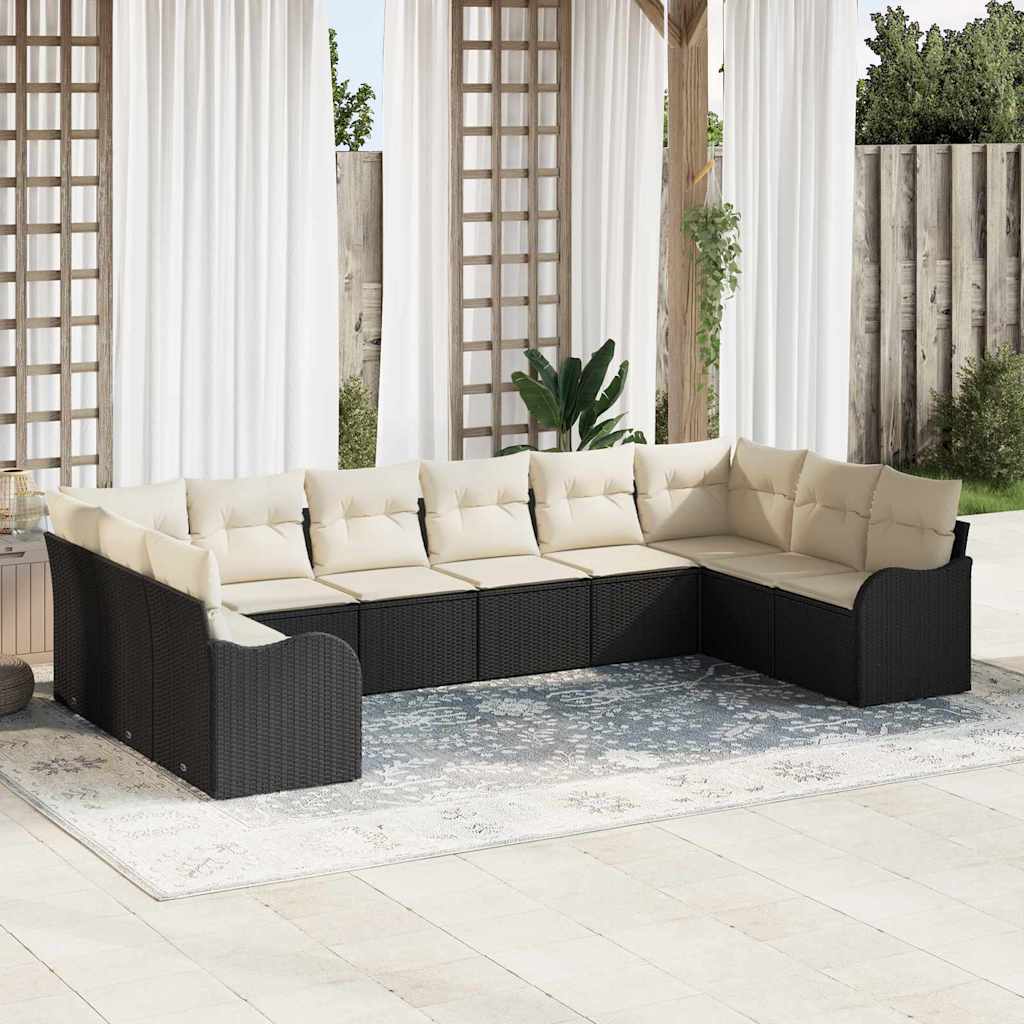 JUNG Vida Gartensofa-set mit Speicher 10 pcs Schwarz und Weiß Poly-Rattan