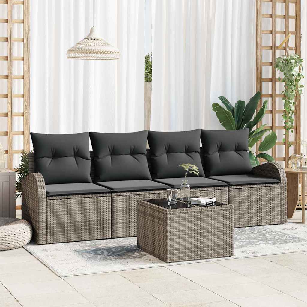 JUNG Vida Garten-Sofa-Set 5 pcs Grau Poly-Rattan und Stahl und Glas