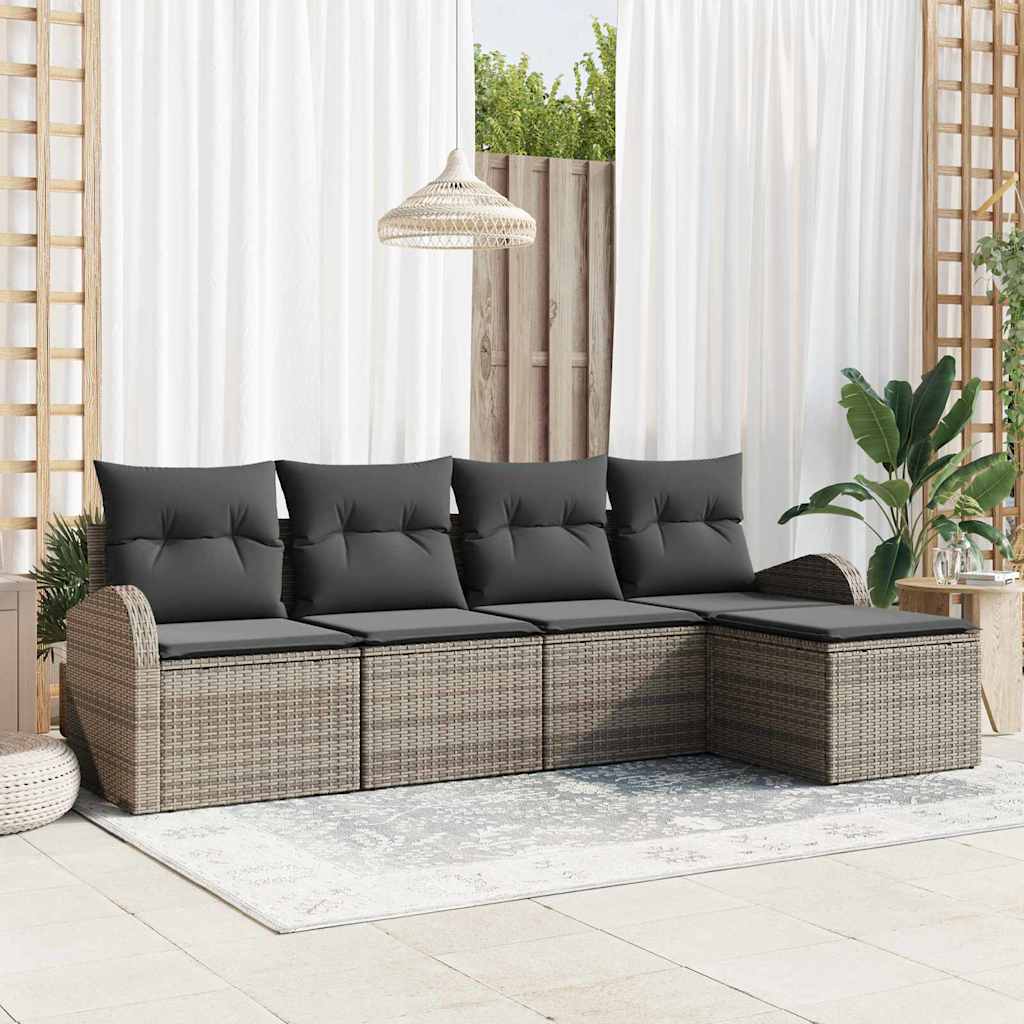 JUNG Vida Sofa Set mit Kissen mit Speicher 5 pcs Grau Poly-Rattan