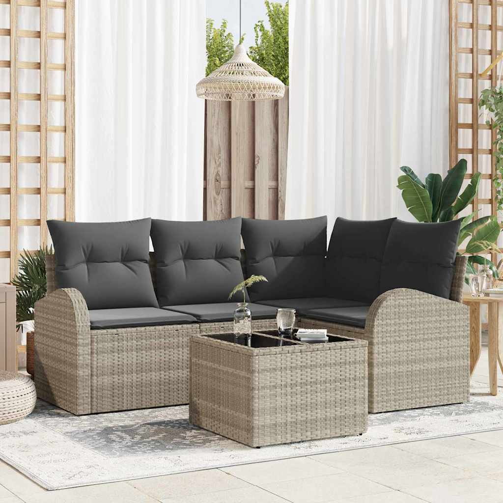JUNG Vida Gartensofa-set mit Kissen 5 pcs Hellgrau Poly-Rattan