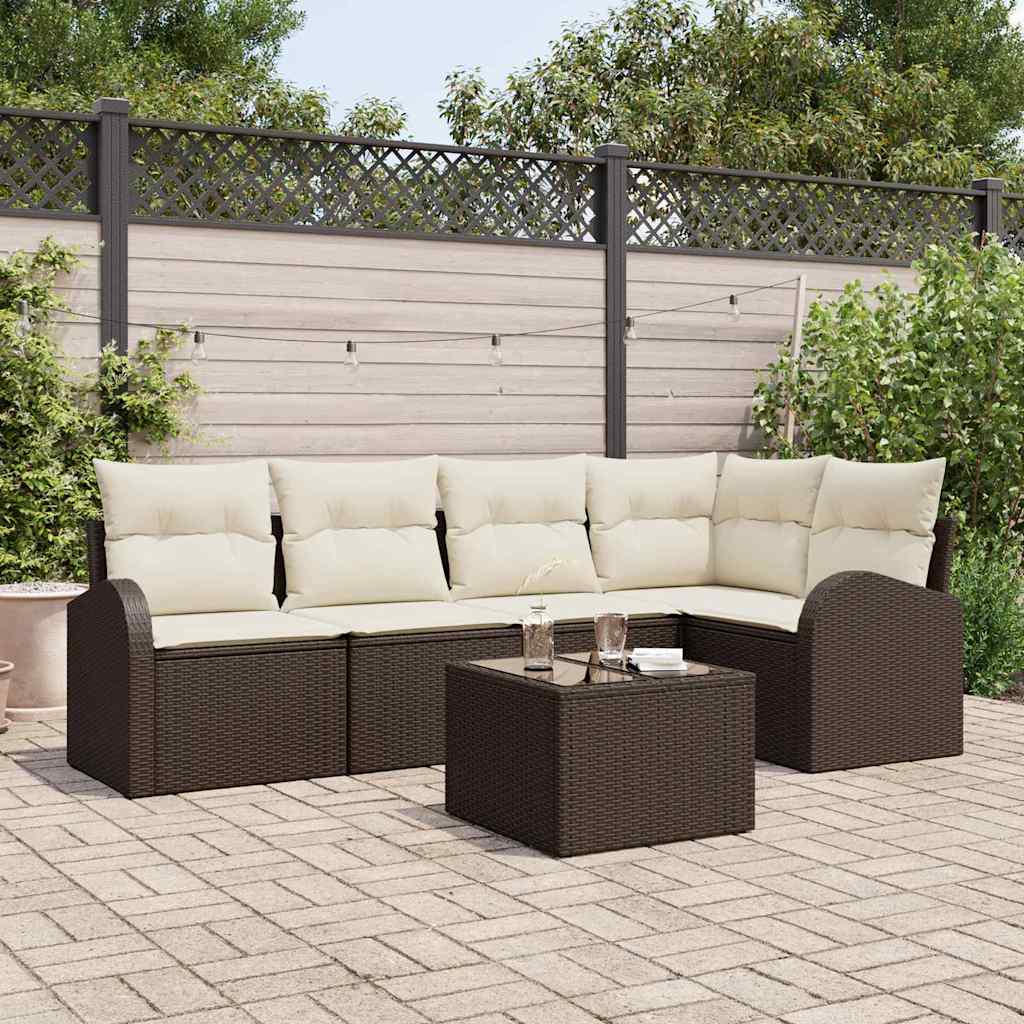 JUNG Vida Gartensofa-set mit Kissen 6 pcs Braun und Weiß Poly-Rattan