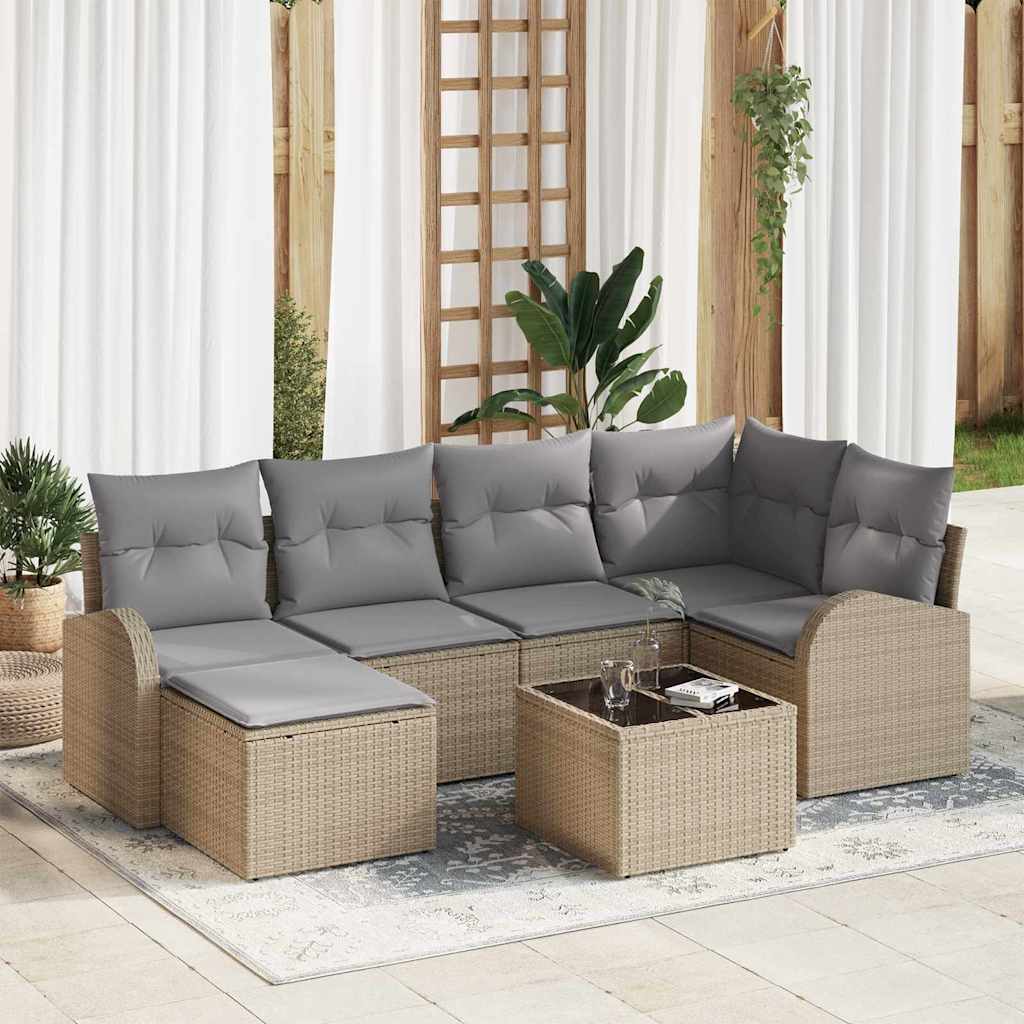 JUNG Vida Sofa Set mit Kissen 7 pcs Beige und hellgrau Poly-Rattan