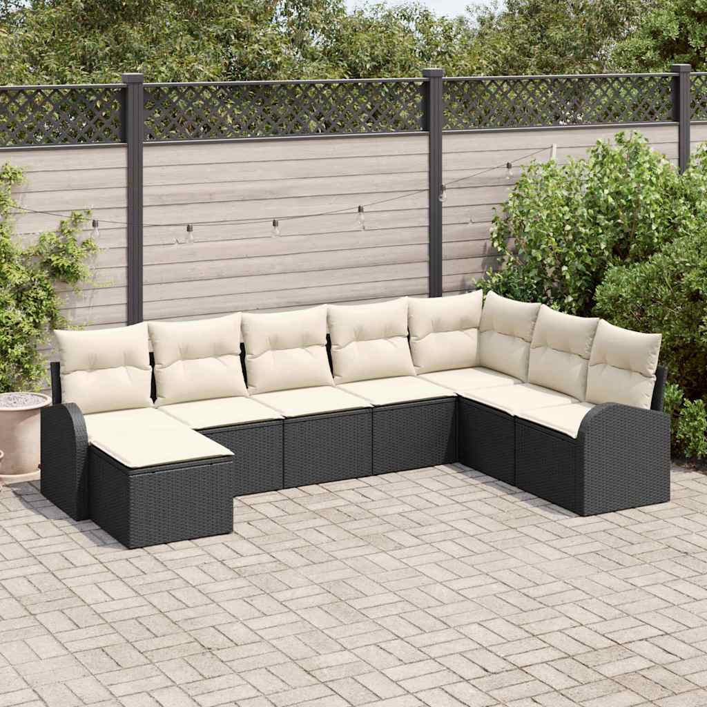 JUNG Vida Sofa Set mit Kissen 8 pcs Schwarz und Weiß Poly-Rattan