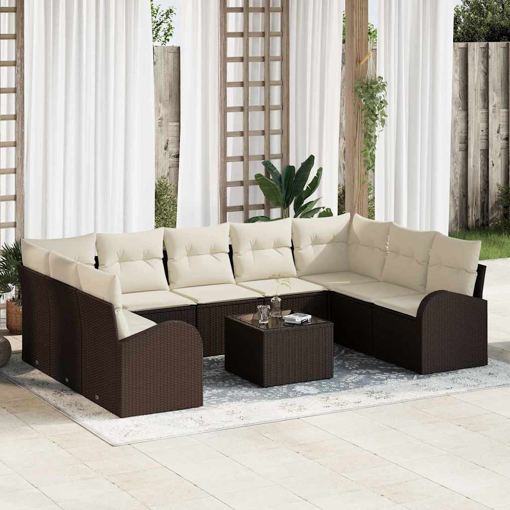 JUNG Vida Gartensofa-set mit Kissen 10 pcs Braun und Weiß Poly-Rattan