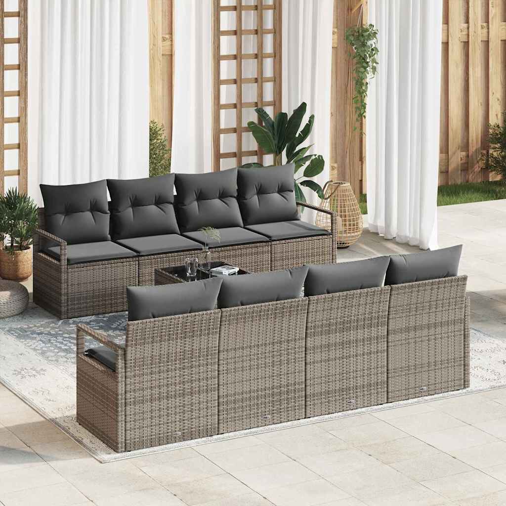 JUNG Vida Gartensofa-set mit Kissen mit Speicher 9 pcs Grau Poly-Rattan
