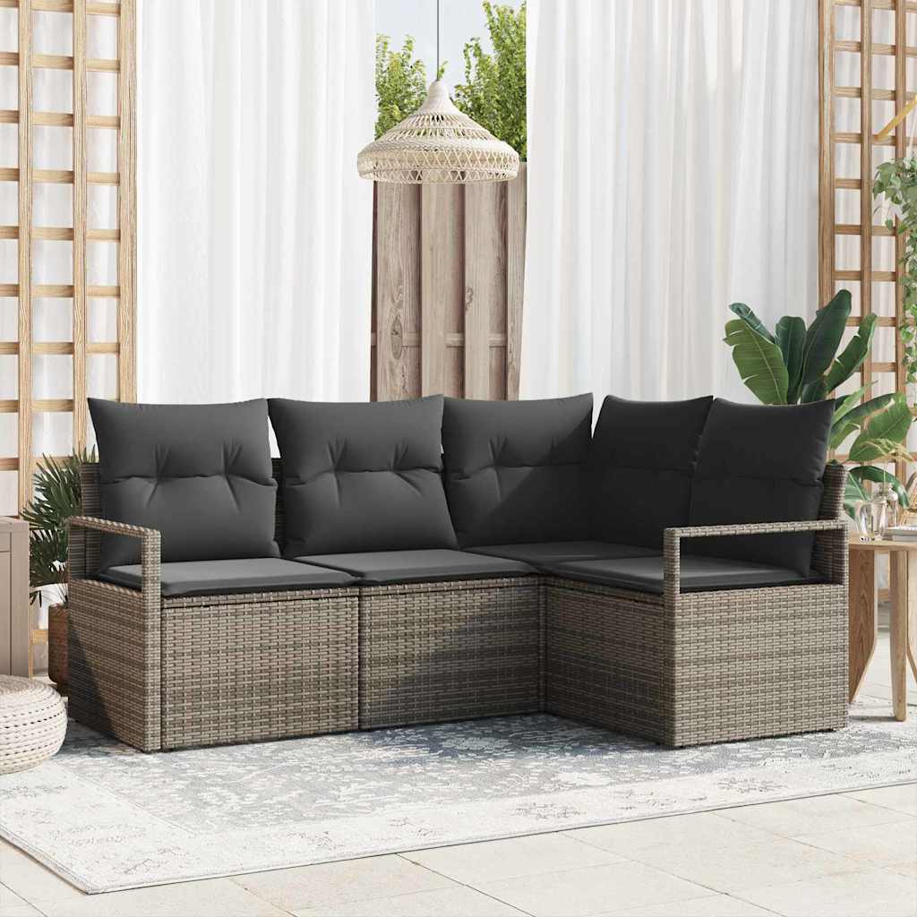 JUNG Vida Sofa Set mit Kissen mit Speicher 4 pcs Grau Poly-Rattan