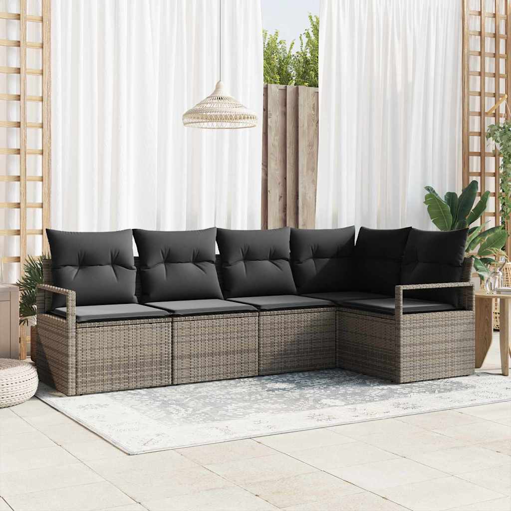 JUNG Vida Gartensofa-set mit Kissen mit Speicher 5 pcs Grau Poly-Rattan