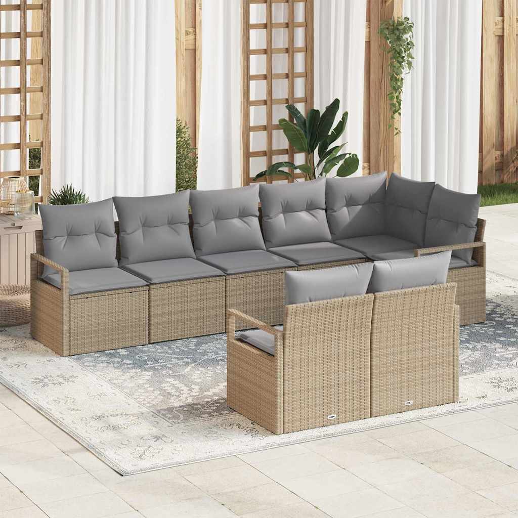 JUNG Vida Gartensofa-set mit Kissen 8 pcs Beige und Hellgrau Poly-Rattan