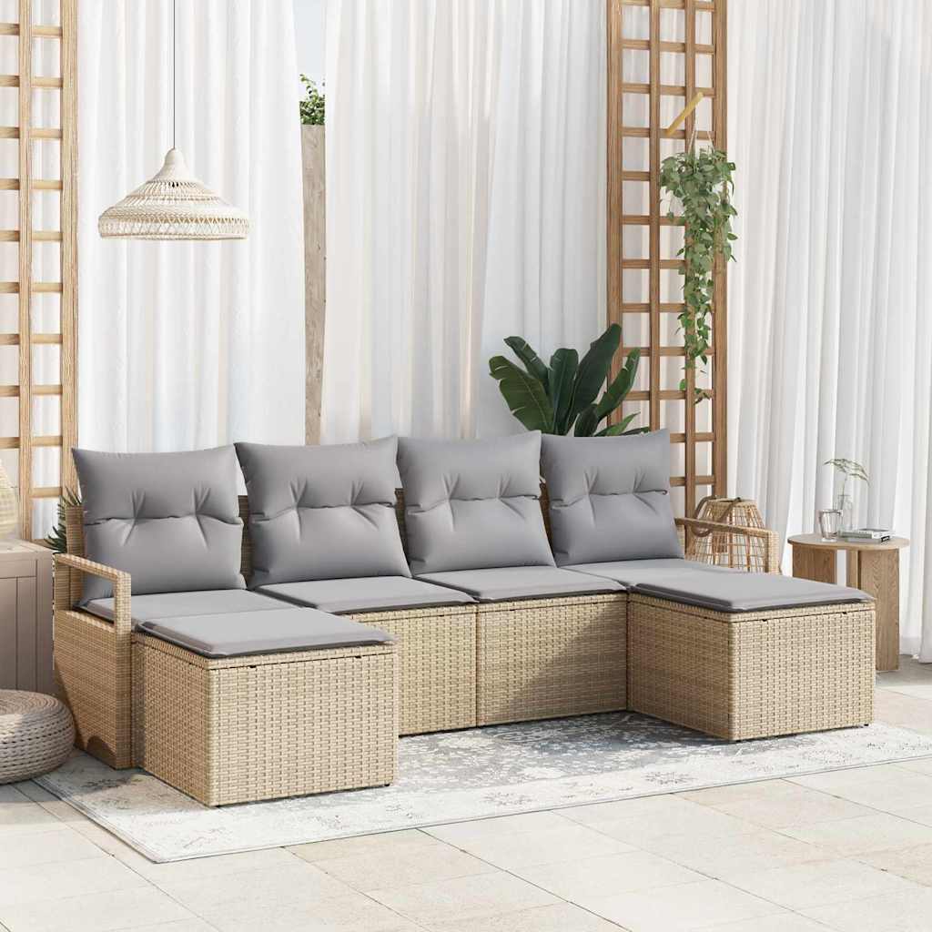 JUNG Vida Sofa Set mit Kissen 6 pcs Beige und Hellgrau Poly-Rattan