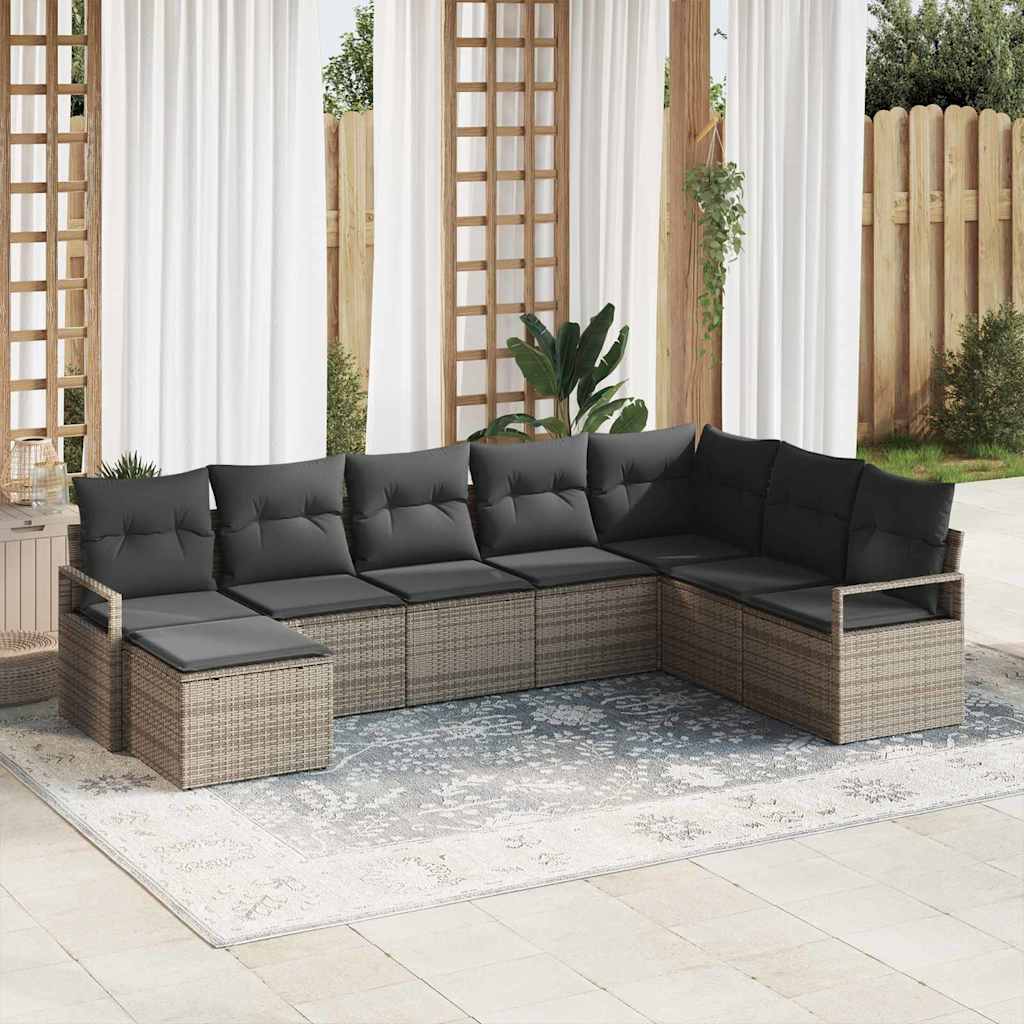 JUNG Vida Sofa Set mit Kissen mit Speicher 8 pcs Grau Poly-Rattan