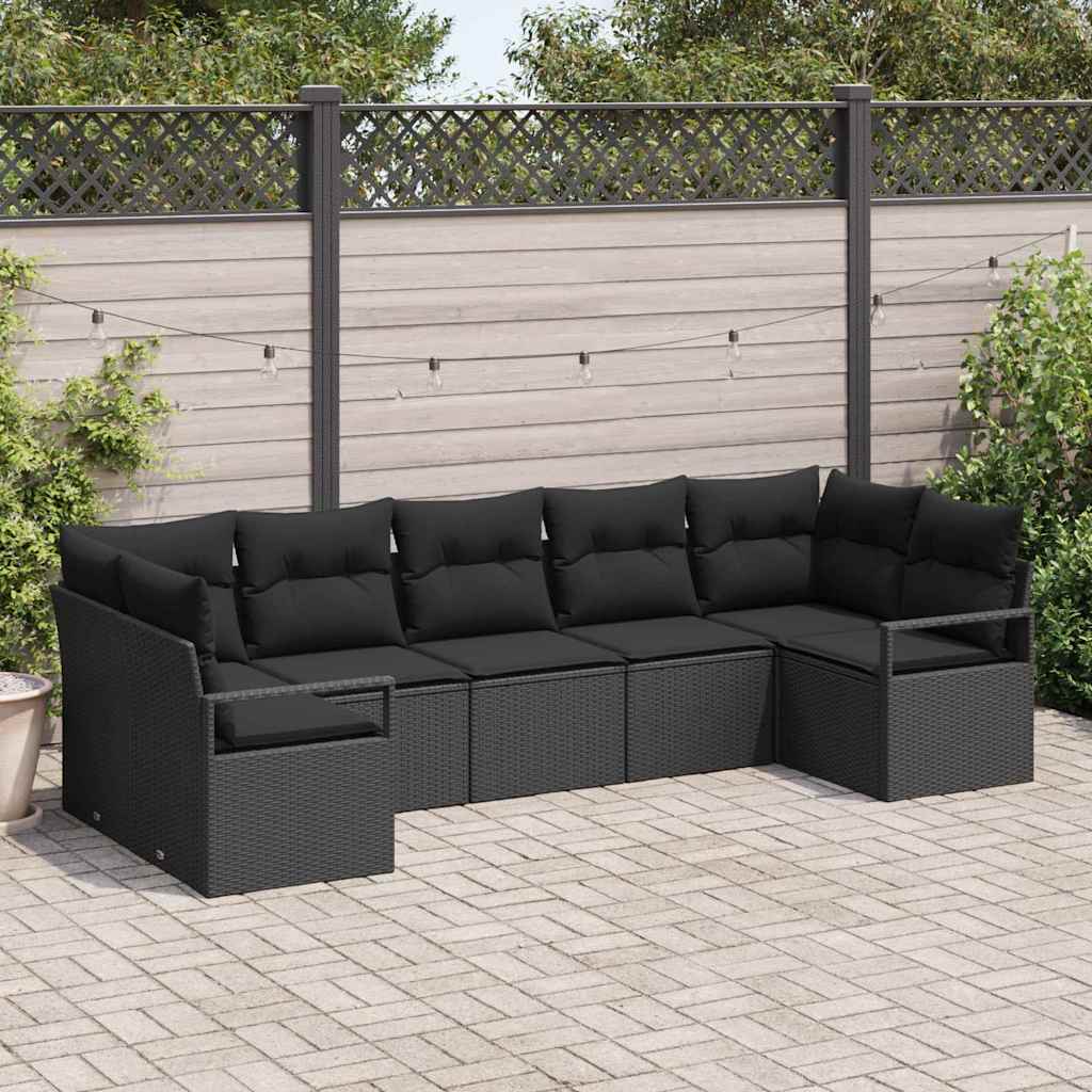 JUNG Vida Gartensofa-set mit Kissen 7 pcs Schwarz Poly-Rattan