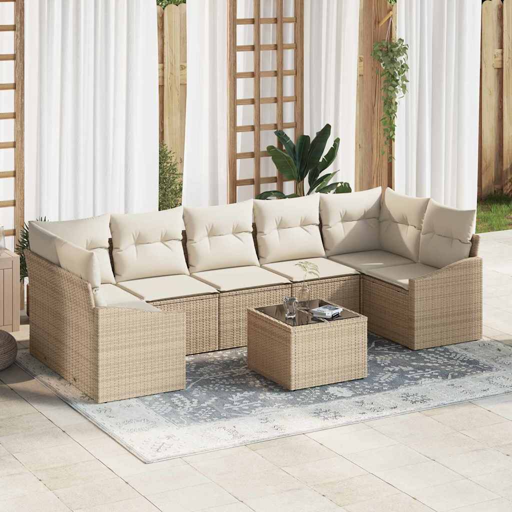 JUNG Vida Sofa Set mit Kissen 8 pcs Beige und Creme Poly-Rattan