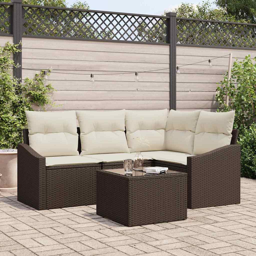 JUNG Vida Gartensofa-set mit Kissen 5 pcs Braun und Creme Poly-Rattan
