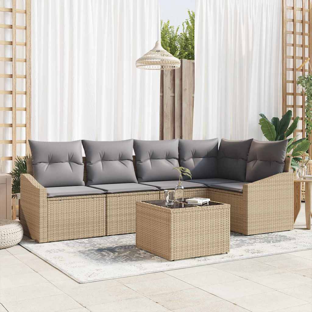 JUNG Vida Gartensofa-set mit Kissen 6 pcs Beige und Hellgrau Poly-Rattan