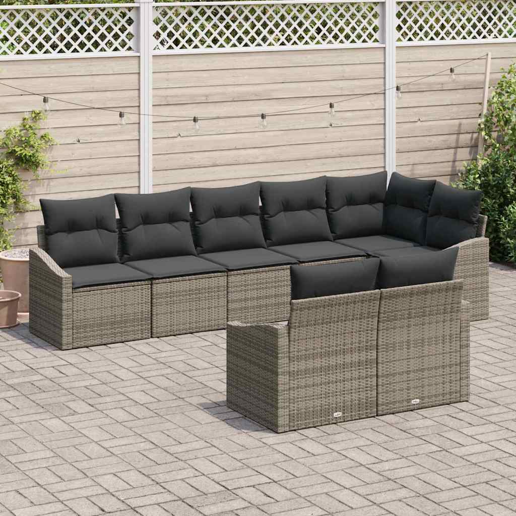 JUNG Vida Gartensofa-set mit Kissen mit Speicher 8 pcs Grau Poly-Rattan