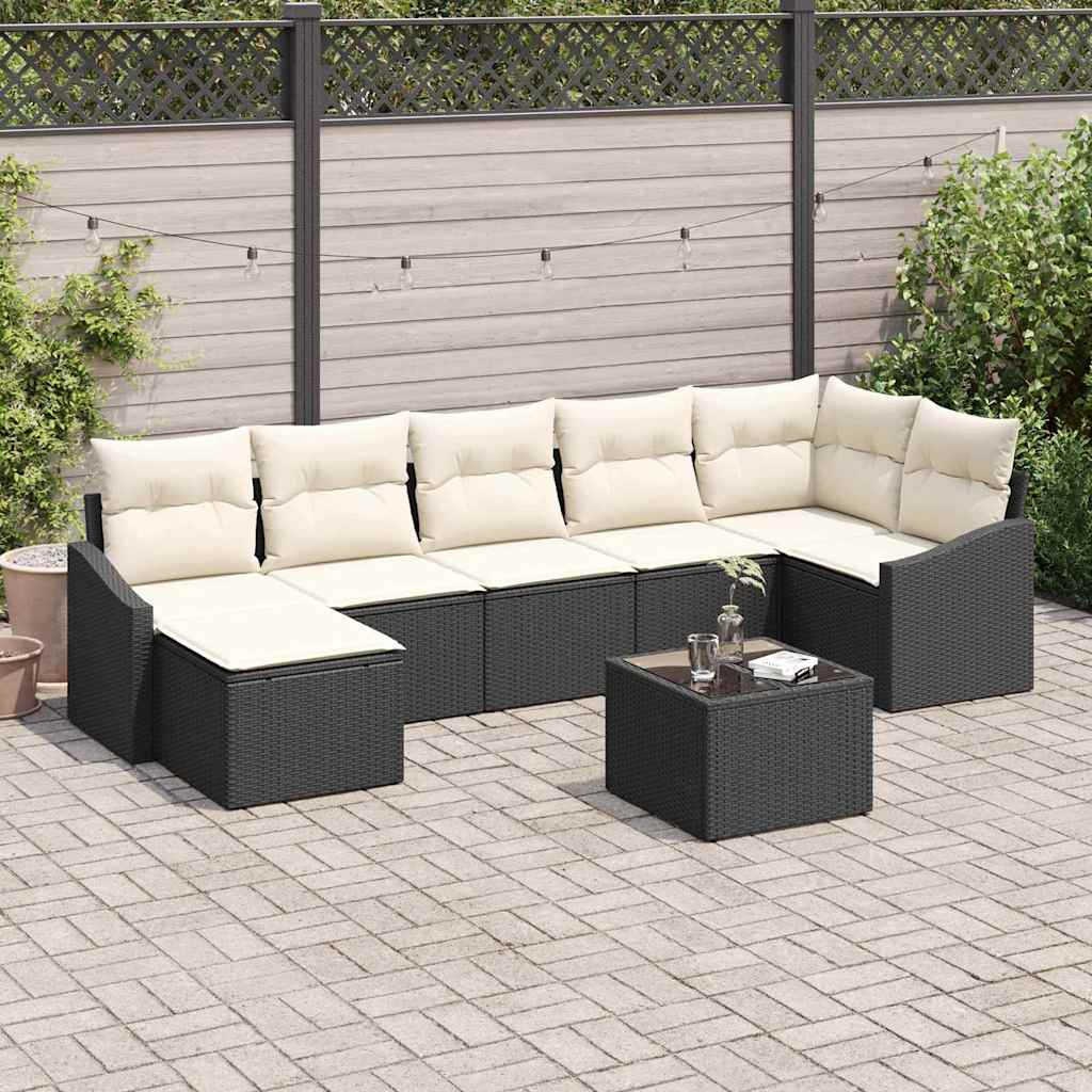 JUNG Vida Garten-Sofa-Set mit Kissen 8 pcs Braun und Creme Poly-Rattan