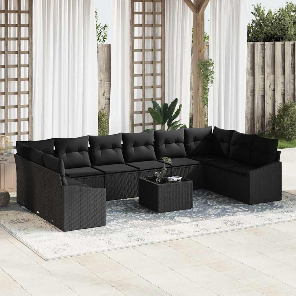 JUNG Vida Gartensofa-set mit Speicher Schwarz Poly-Rattan