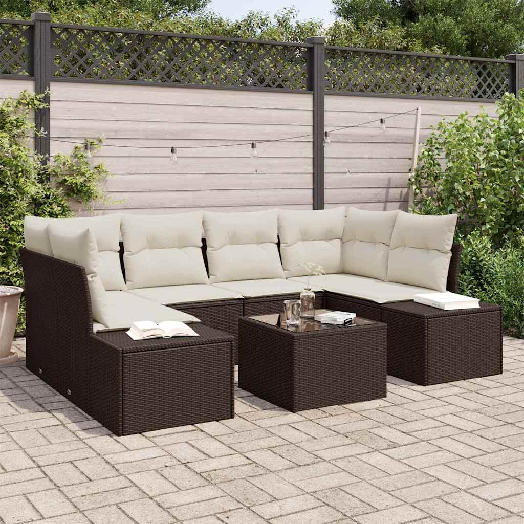 JUNG Vida Gartensofa-set mit Kissen 8 pcs Braun und Creme Poly-Rattan