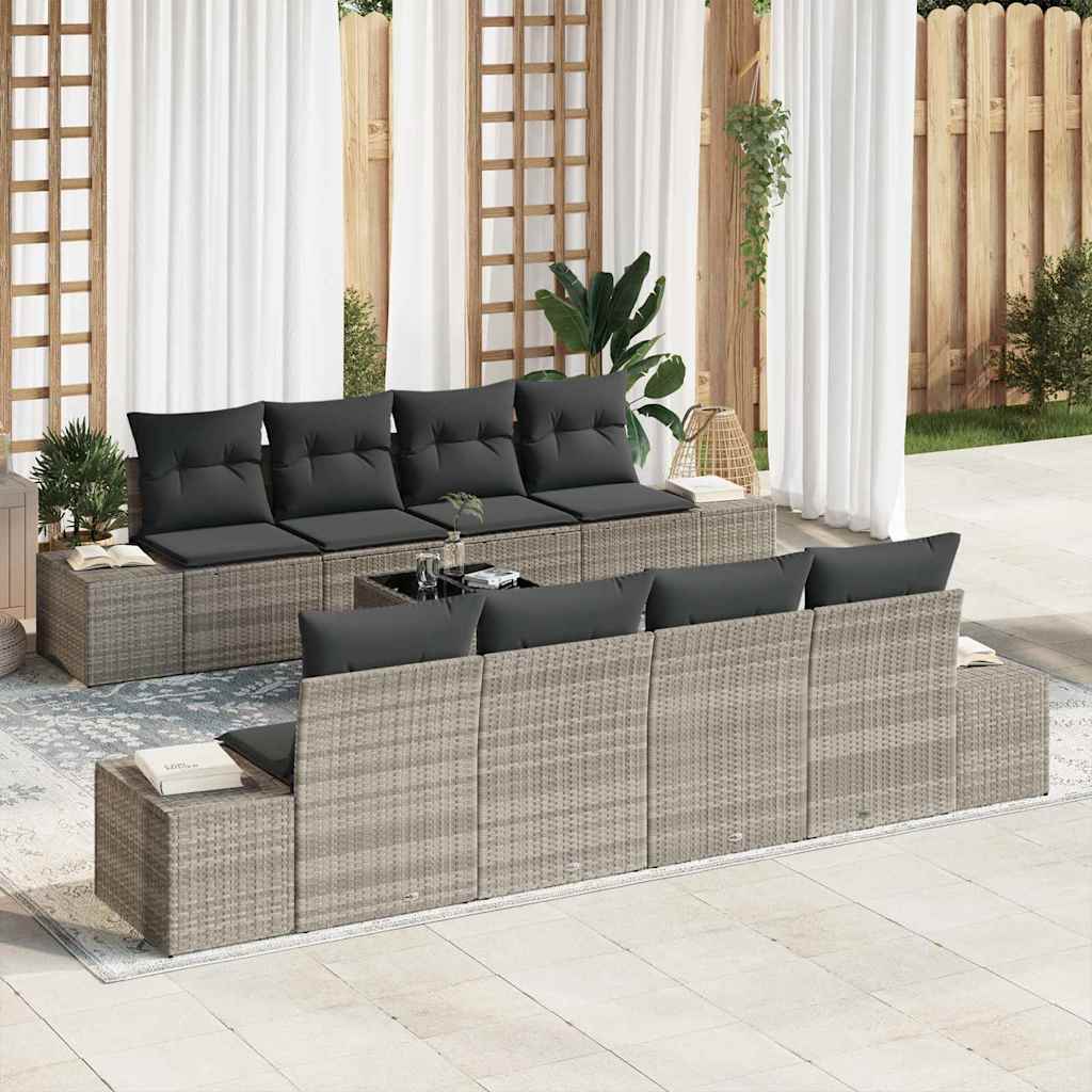JUNG Vida Garten-Sofa-Set 8 pcs Hellgrau und Dunkelgrau Poly-Rattan