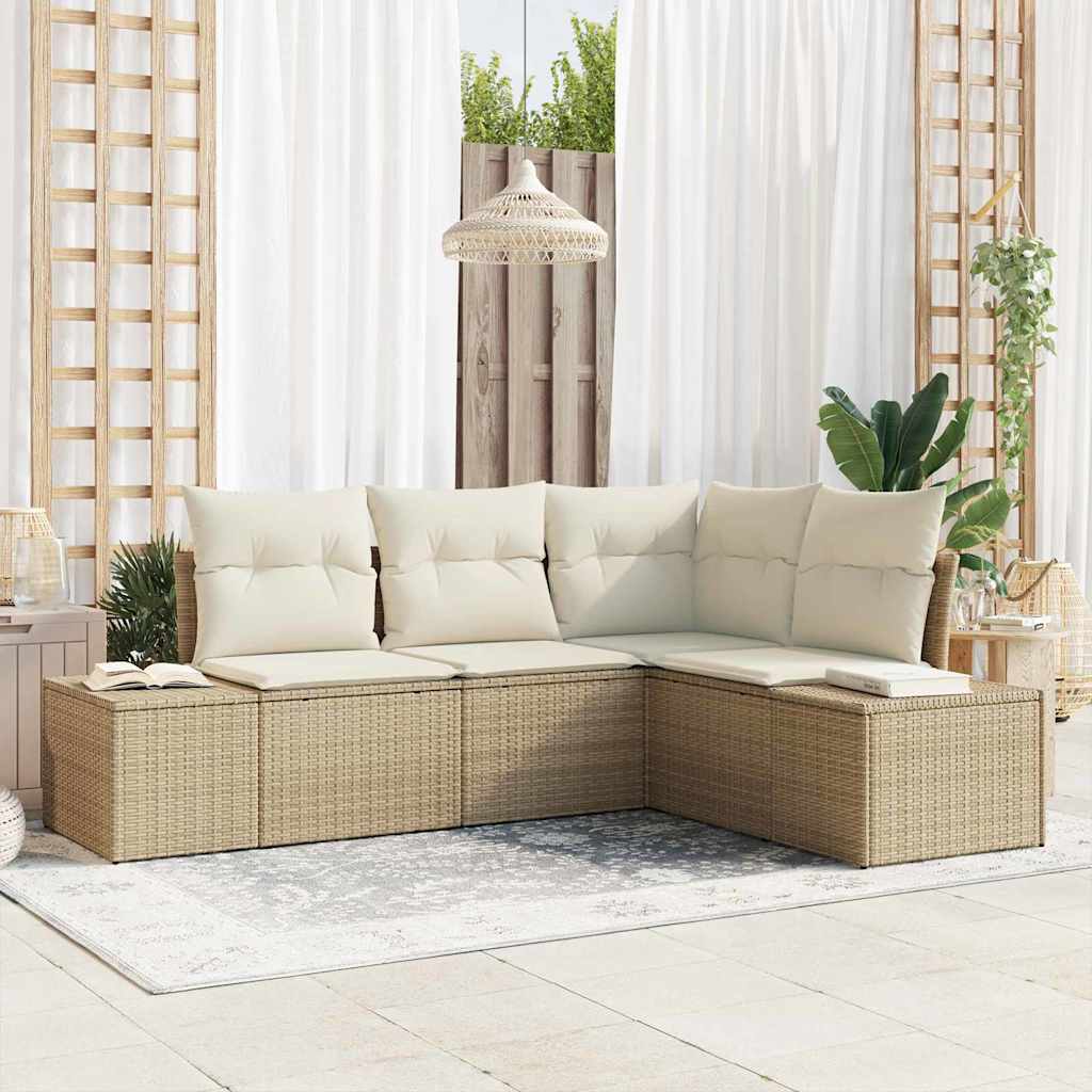 JUNG Vida Gartensofa-set mit Speicher 4 pcs Beige und Creme Poly-Rattan
