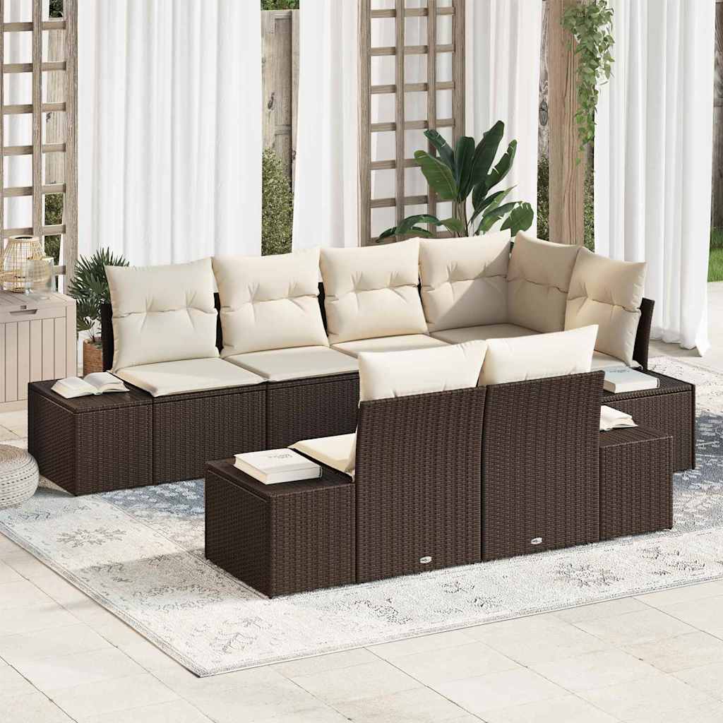 JUNG Vida Gartensofa-set mit Speicher 7 pcs Braun und Creme Poly-Rattan