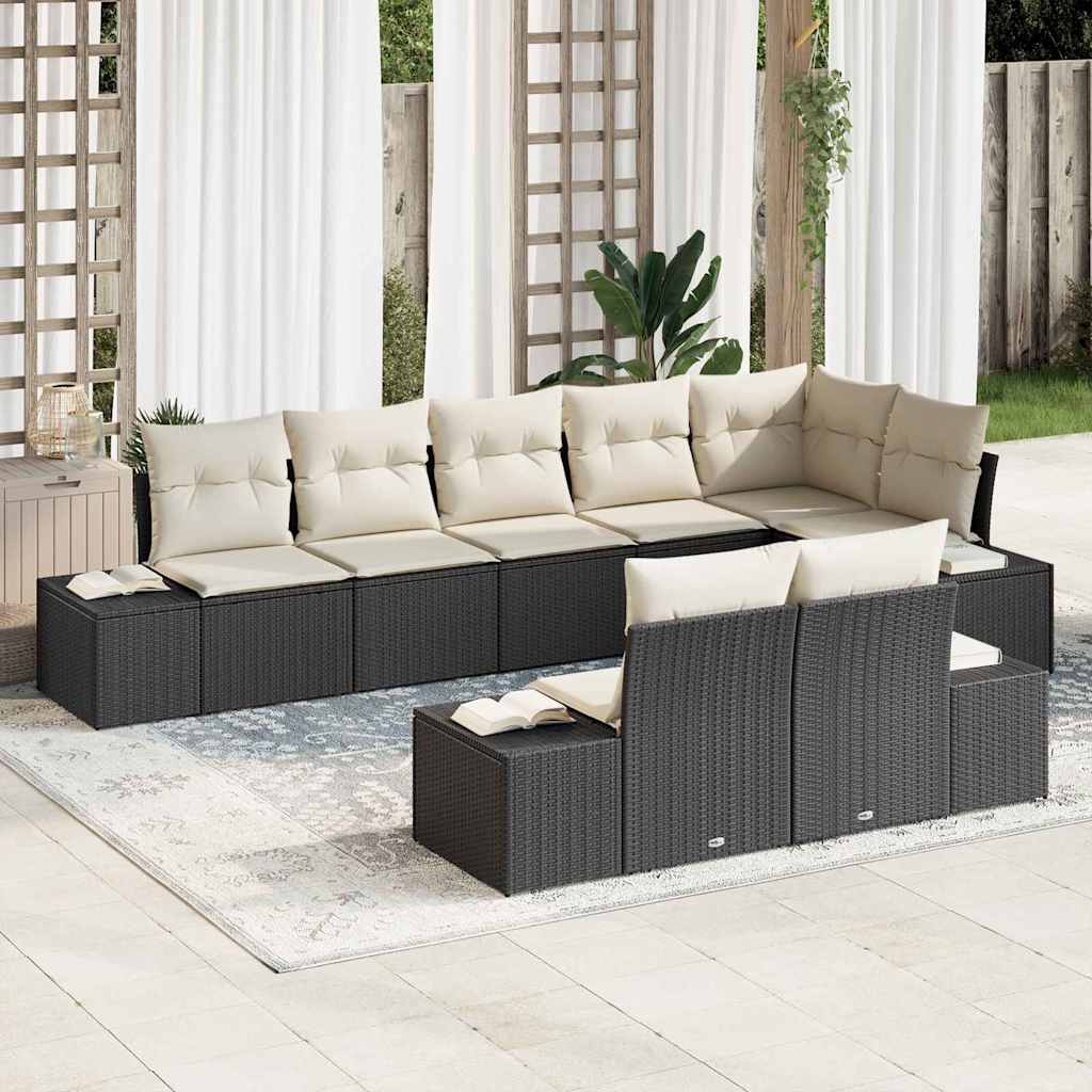 JUNG Vida Gartensofa-set mit Speicher 8 pcs Schwarz und Creme Poly Rattan