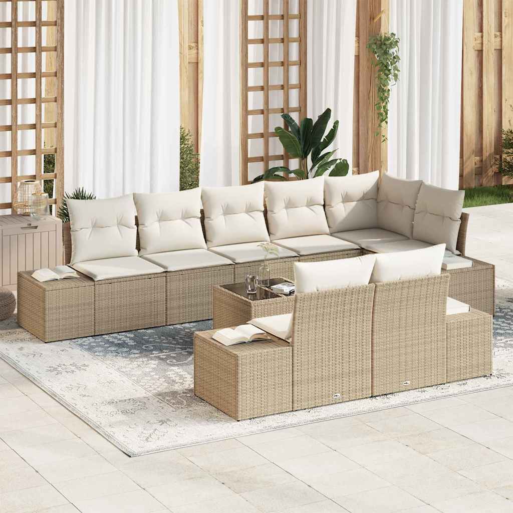JUNG Vida Gartensofa-set mit Speicher Beige und Creme Poly Rattan