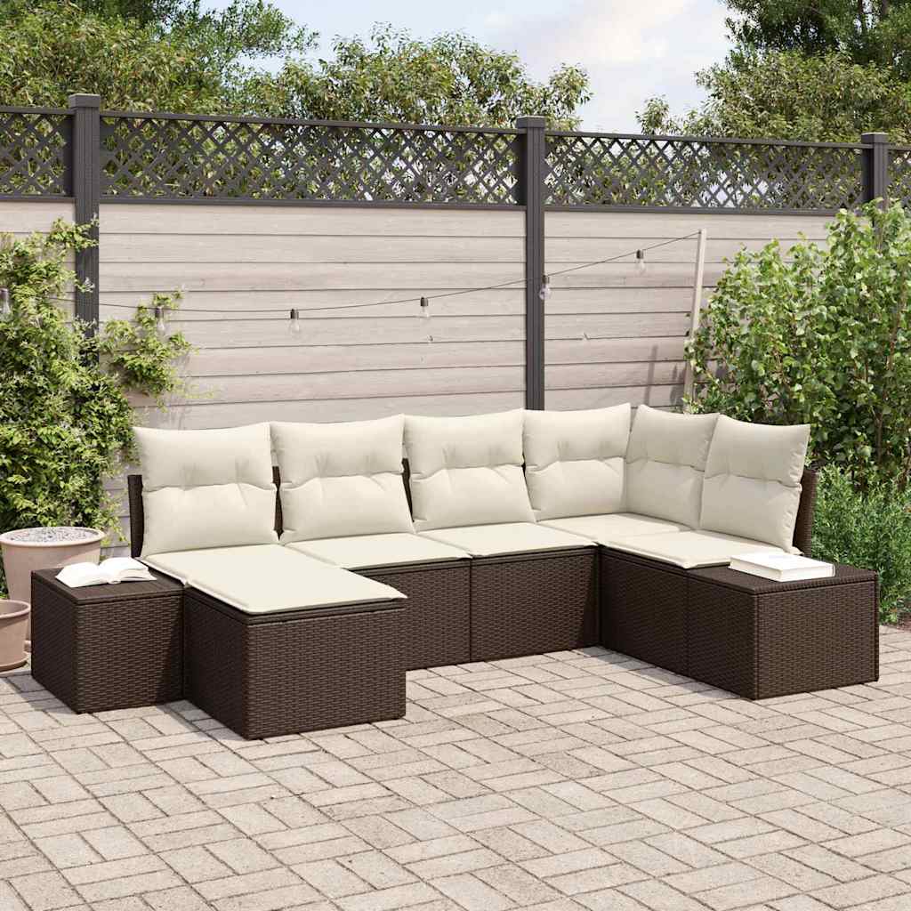 JUNG Vida Garten-Sofa-Set mit Kissen 6 pcs Braun und Creme Poly-Rattan
