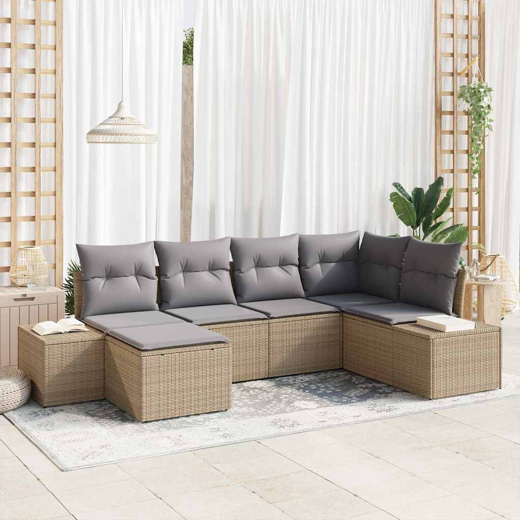 JUNG Vida Garten-Sofa-Set mit Kissen 6 pcs Beige und Hellgrau Poly-Rattan