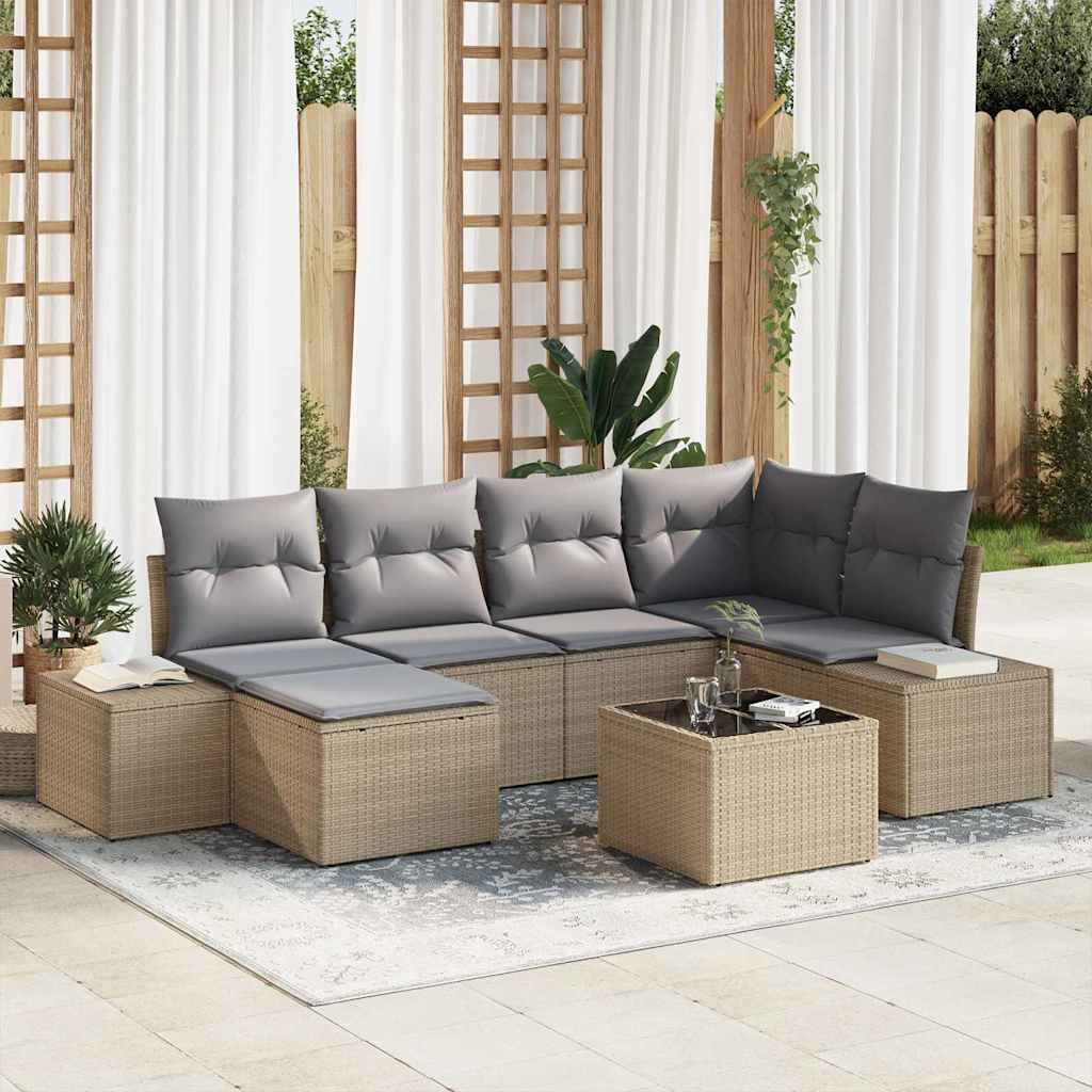 JUNG Vida Garten-Sofa-Set mit Kissen 6 pcs Beige und Hellgrau Poly-Rattan
